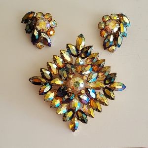 VTG Crystal Brooch and Earrings